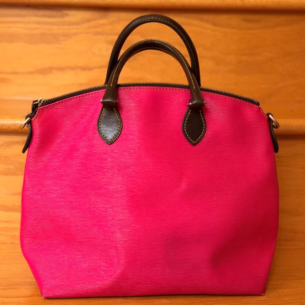 Dooney & Bourke Bright Pink Tote with Brown Leather Trim - Picture 2 of 16